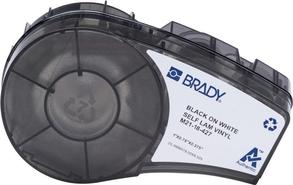 Brady, M21-18-427, Vinyl, selbstlaminierend, Schwarz auf weiß/Transparent, 25.40 x 9.53 (19.05) mm, Kabeldurchmesser 1.52