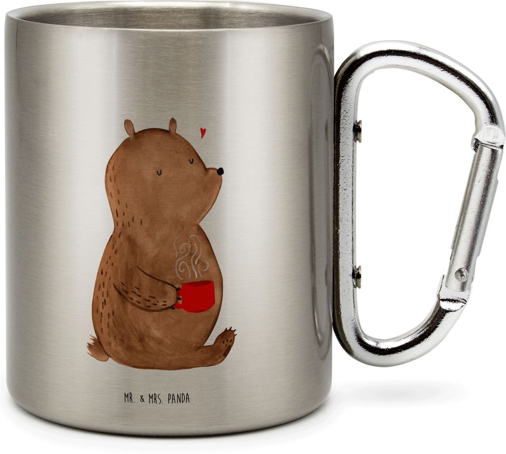 Mr. & Mrs. Panda Trinkbecher Metall Bär Kaffee - Transparent - Geschenk, Edelstahlbecher, Guten Morgen, Welt Retten, Teetasse, Campingtasse, Motiv...