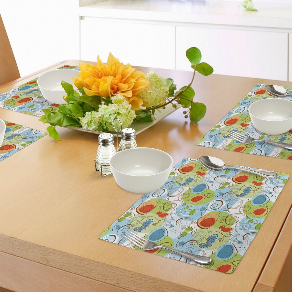 ABAKUHAUS Modern Platzmatten, Blumenblumen mit geometrischem abstraktem Funky wirbelt modernes Bild, Tiscjdeco aus Farbfesten Stoff für das Esszim...