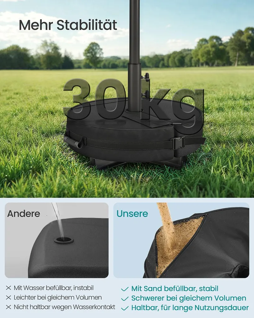 Base rotonda per ombrelloni da 1,5–3 m, nera - 3