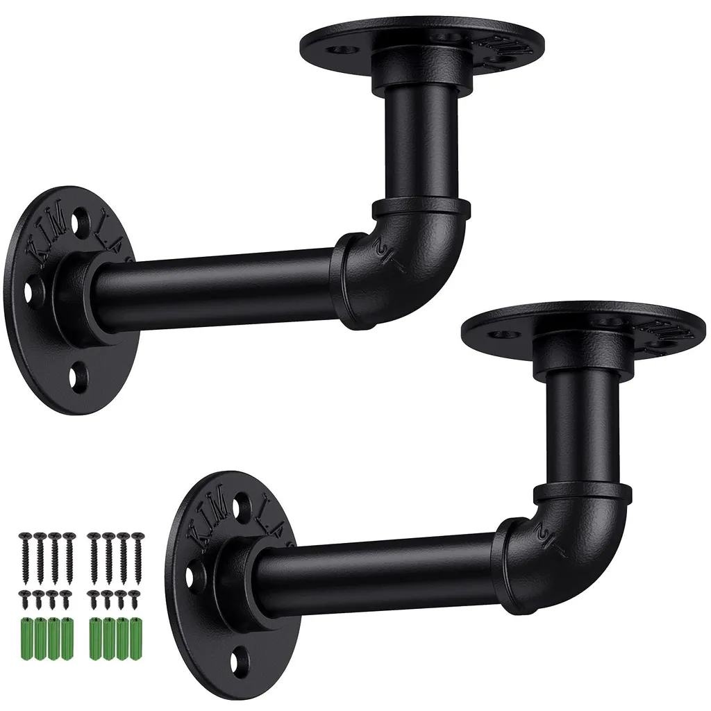 Lot de 2 supports pour étagères tubulaires style industriel en métal noir