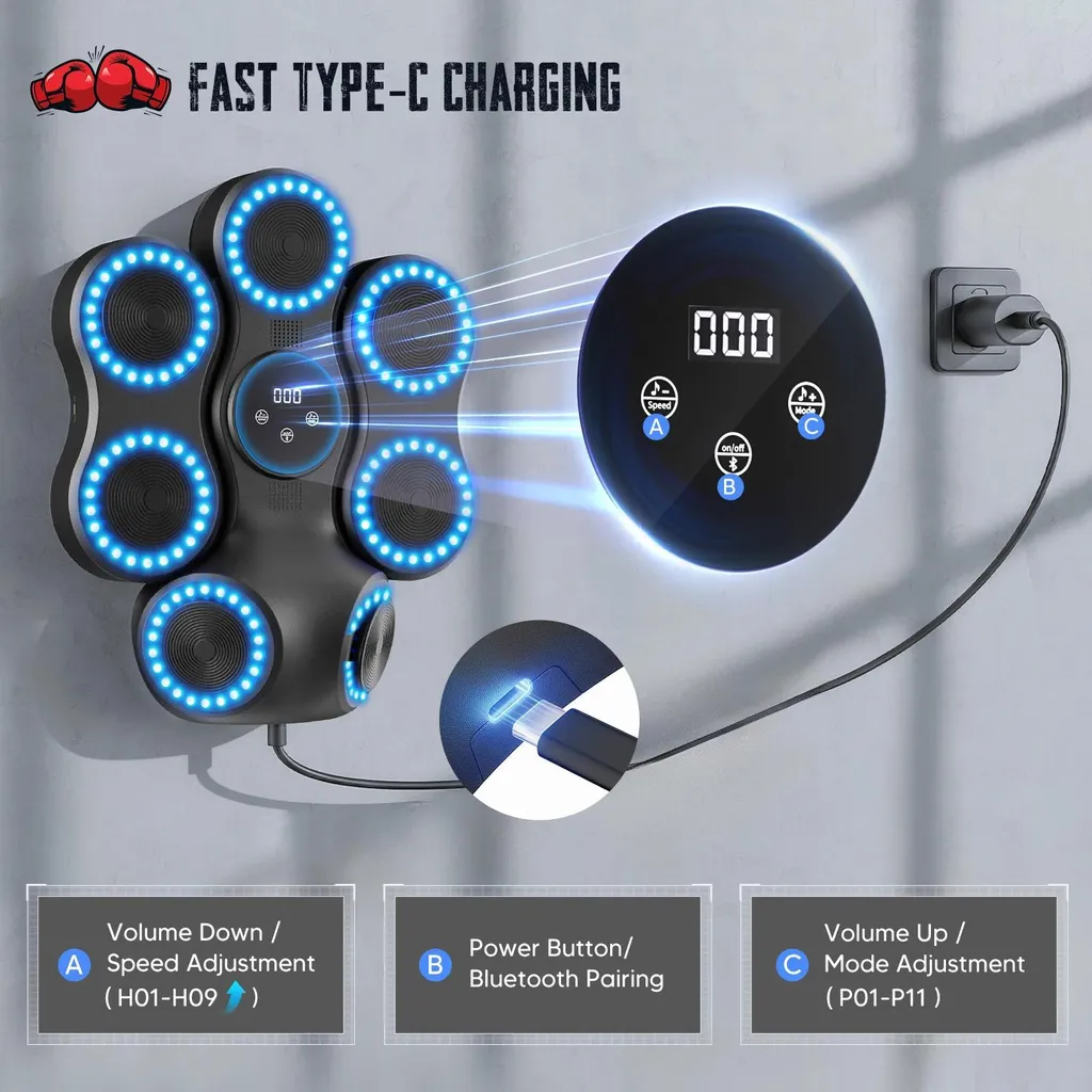 Appareil de Boxe Interactif Modèle A - Cible Musicale LED et Bluetooth - 4