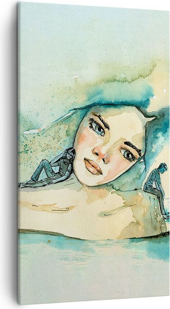 Bild auf Leinwand - Leinwandbild - Einteilig - Aquarell Frau Emotionen - 45x80cm - Wand Bild - Wanddeko - Wandbilder - Leinwanddruck - Bilder - Wan...