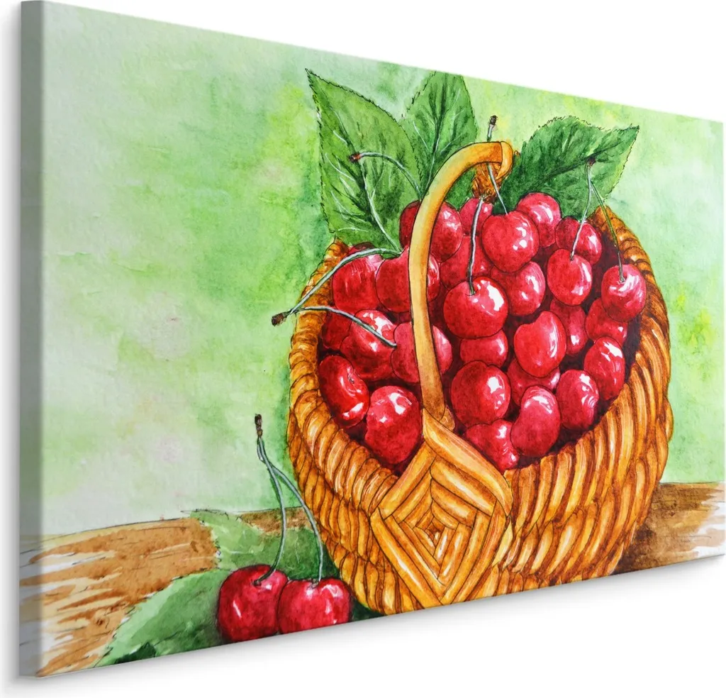 Quadro su Tela 100x70 XXL Ciliegie Frutta Natura Morta per Cucina