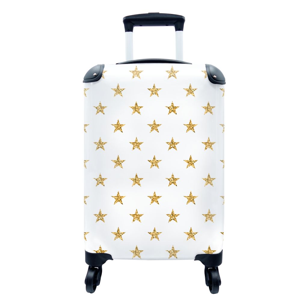 MuchoWow Koffer Handgepäck Trolley Rollkoffer Kleine Reisekoffer mit 4 Rollen - Sterne - Glitter - Gold - Design - Weihnachten - Cabin Size < 55...