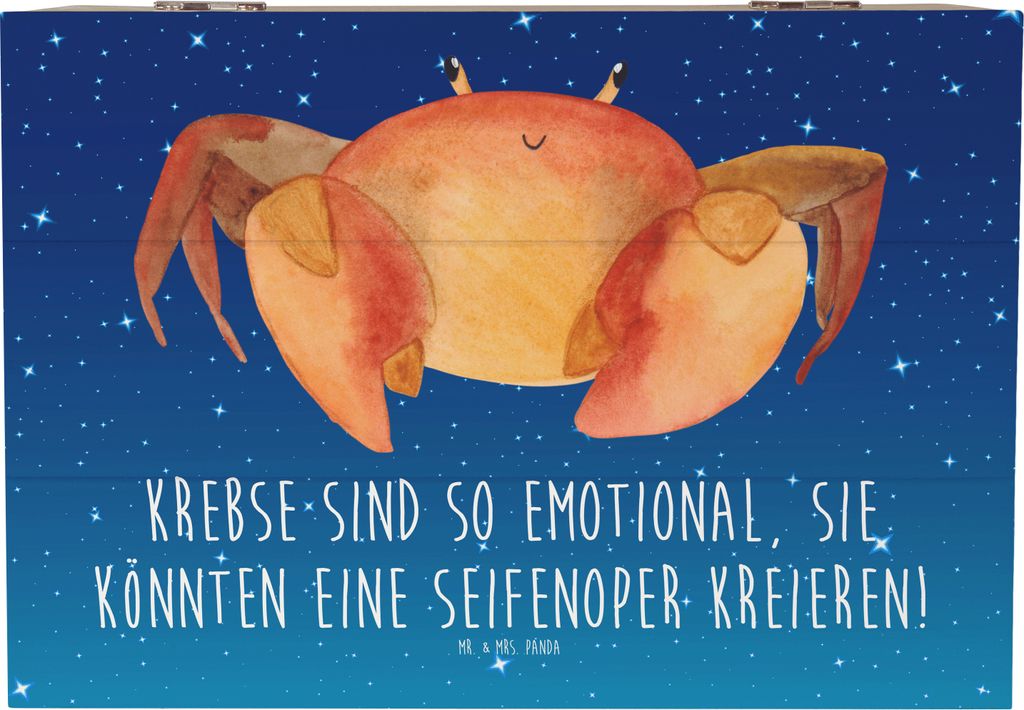 Mr. & Mrs. Panda Box Emotionaler Krebs 22 x 15 cm - Sternenhimmel Blau - Geschenk, Holzkiste, sie könnten eine Seifenoper kreieren, Einzigartig, H...
