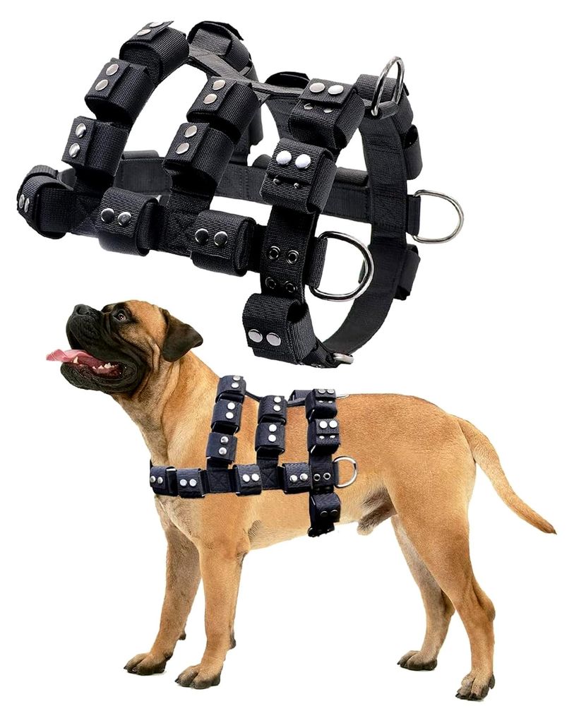 Hundegeschirr für kleine, mittelgroße und große Hunde ohne Ziehen, Gewichtsweste für Hunde, taktisches Geschirr mit Taschen für Pit Bulls (ver...