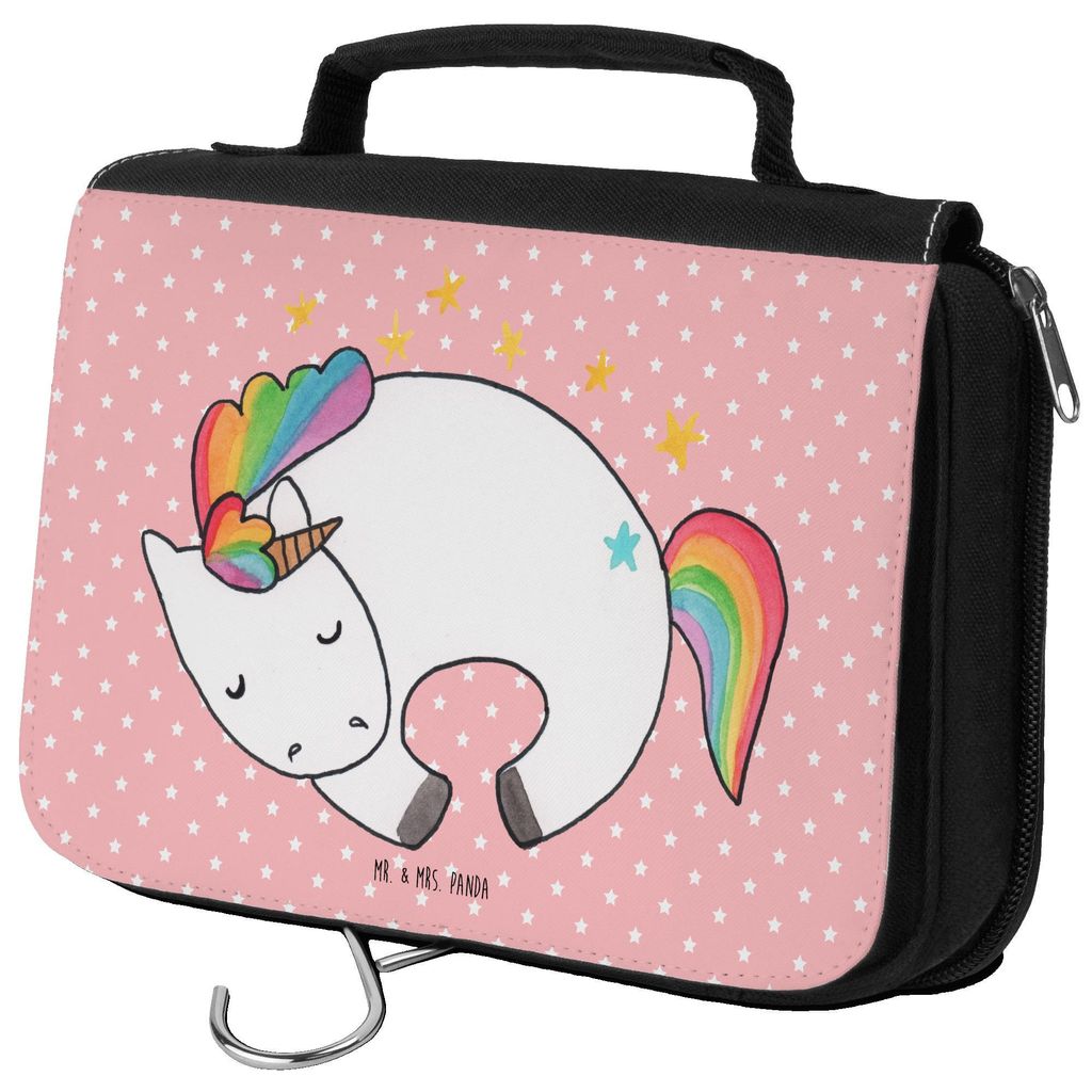 Mr. & Mrs. Panda Waschtasche Einhorn Nacht - Rot Pastell - Geschenk, Make-Up Tasche, Freundin, Menschen, kulturtäschchen, Einhörner, Kosmetiktasc...