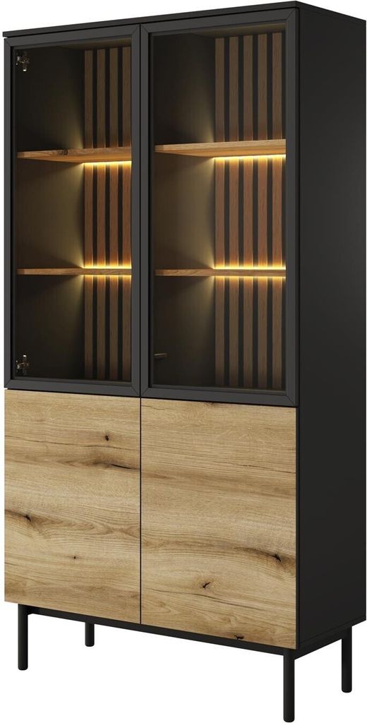 BETTSO Hohe verglaste Vitrine mit LED-Beleuchtung Glas Produktbild 