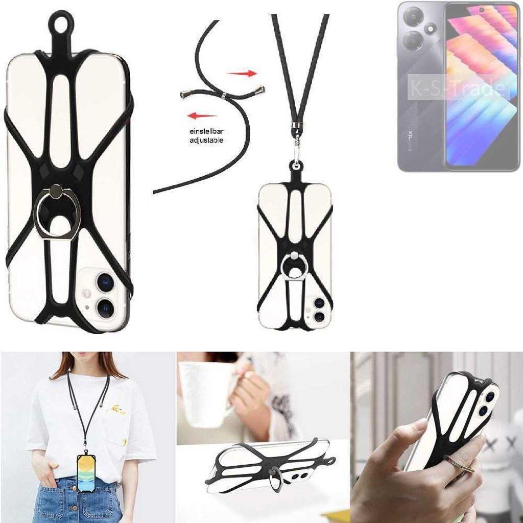 K-S-Trade 3in1 Handykette Handyband Handykordel Halsband Smartphone-Ring Handy-Ring kompatibel mit Infinix Hot 30 Play Fingerhalterung Handyring