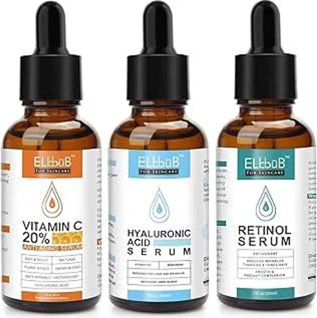 Set biologico per la cura del viso con siero alla vitamina C e retinolo, siero ialuronico, glow booster, schiarente, adatto al dermaroller - Cosmetici naturali vegani