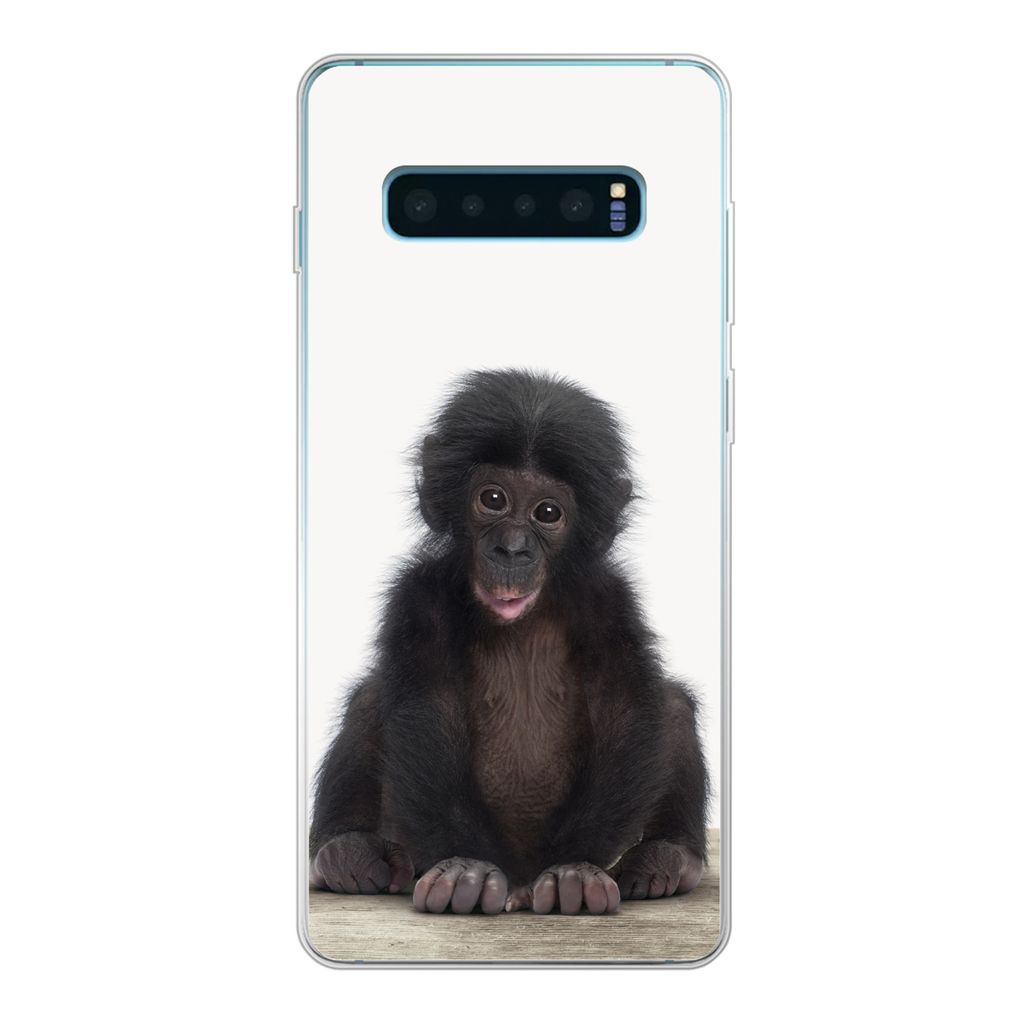 MuchoWow Handyhülle Schutzhülle Hülle für Samsung Galaxy S10 Plus Kind - Affe - Schimpanse - Babytiere - Jungen - Mädchen Silikon Softcase H...