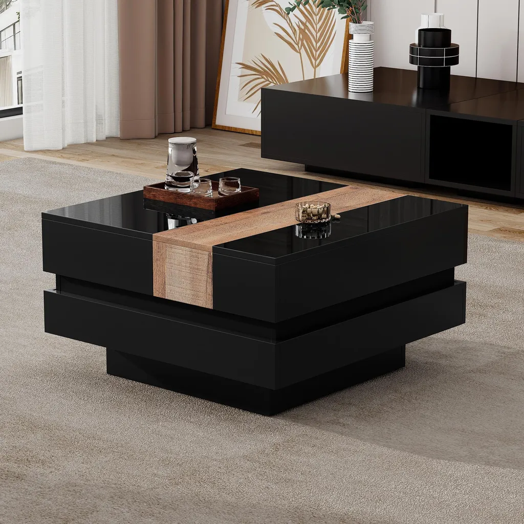 Table basse design anti-encombrement avec coffre intégré noir - 5