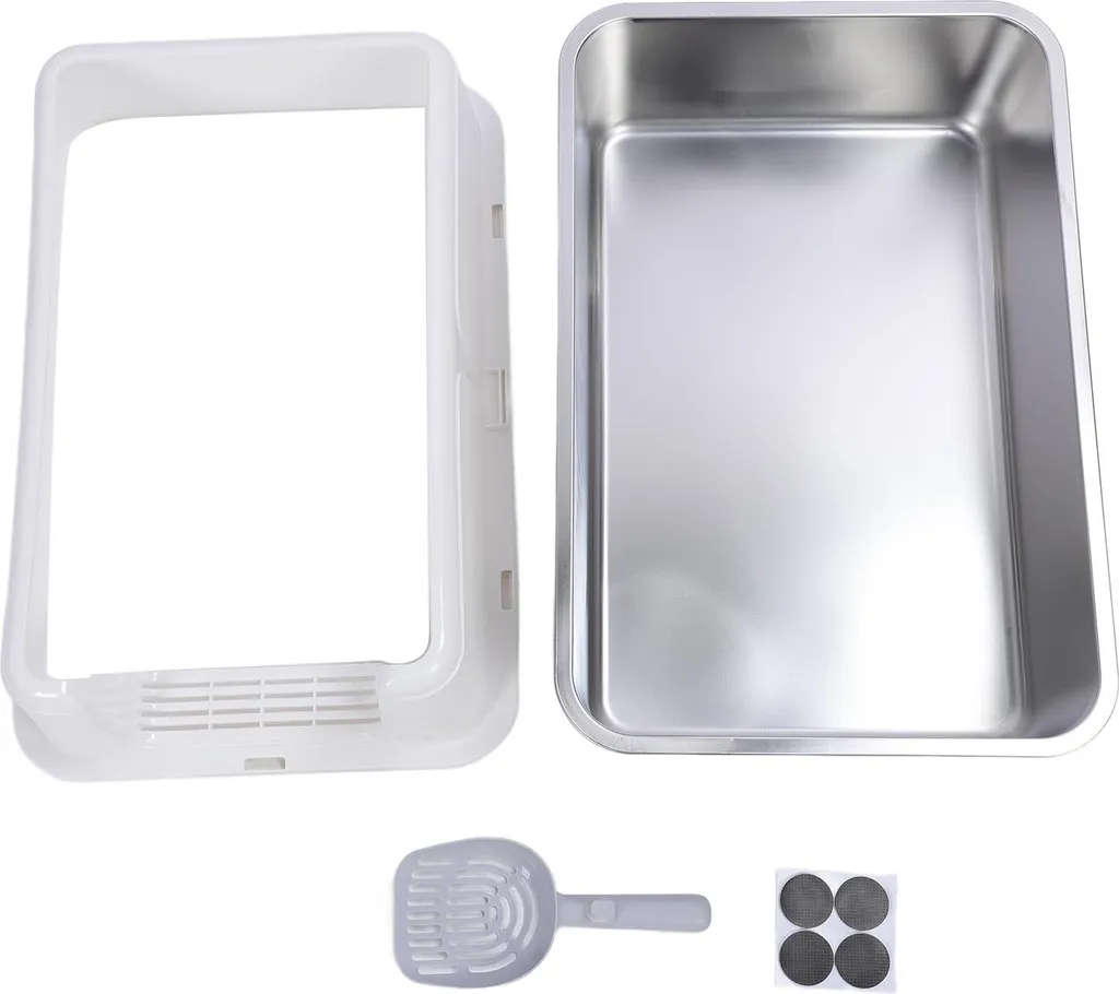 Boîte à litière fermée en acier inoxydable XL à entrée par le haut blanche