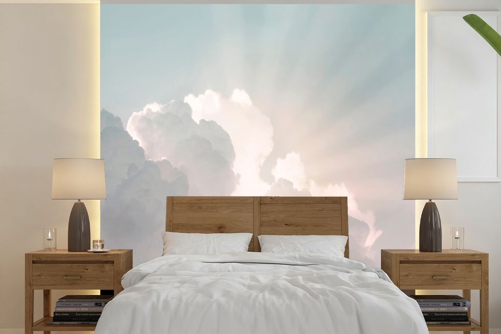MuchoWow Fototapete für Wohnzimmer oder Schlafzimmer Wandtapete Vinyl Motivtapete Himmel - Wolken - Sonne - Natur - 300x300 cm - Wanddekoration