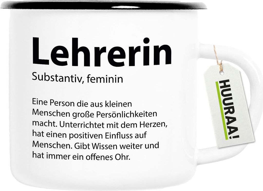 Huuraa Emaille Tasse Lehrerin Definition Geschenk 300ml Vintage Emaille Becher Lehrerin Geschenkidee