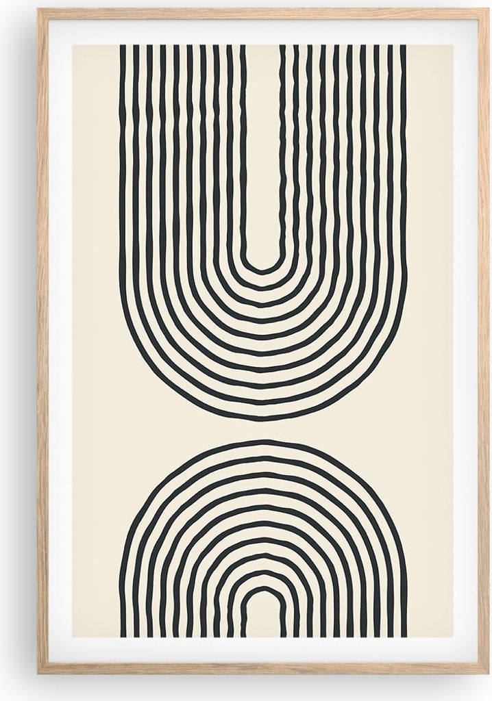 Gerahmtes Poster - Rahmen in heller Eiche - Linien Oval Minimalismus - 61x91,5 cm - Wand Bild - Wanddeko - Wandbilder - Kunstposter - Wandposter - ...