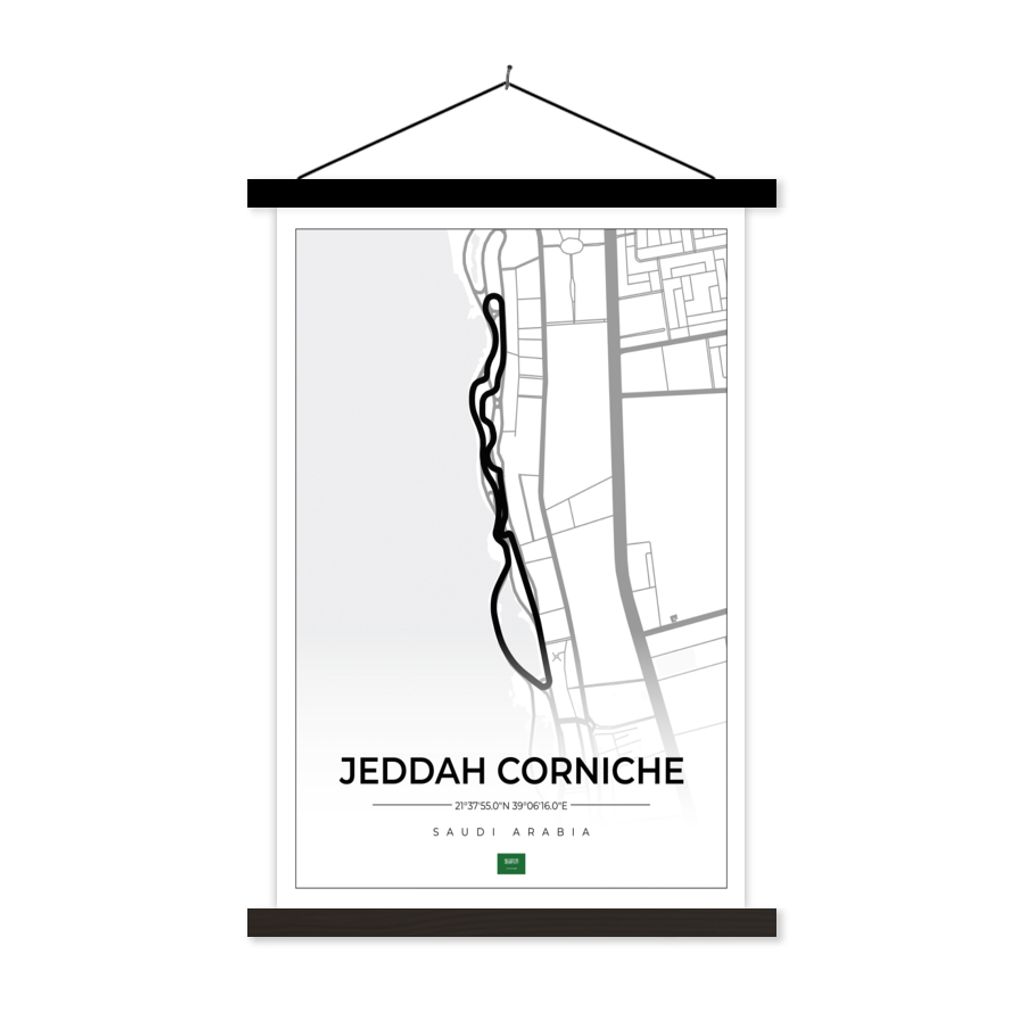 MuchoWow Textilposter Rennstrecke - Sport - Saudi-Arabien - Formel 1 - Jeddah Corniche Circuit - Weiß 120x180 cm mit schwarzem Rahmen - Fotos