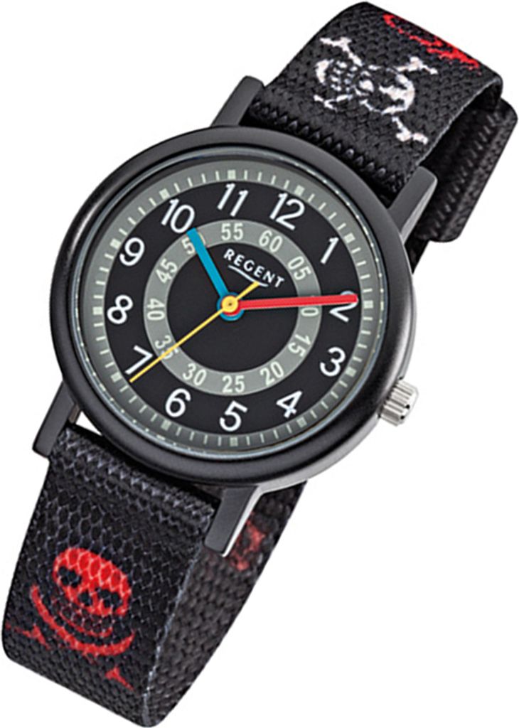 Regent Armbanduhr schwarz rot weiß F-950 Kinder Analog-Quarzuhr URF950