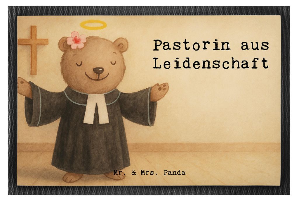 Mr. & Mrs. Panda Schmutzfangmatte Pastorin Leidenschaft Design 50 x 75 cm - Weiß - Geschenk, Eingangsmatte, Lustig, fußmatte, Kirche, Fussmatte, ...
