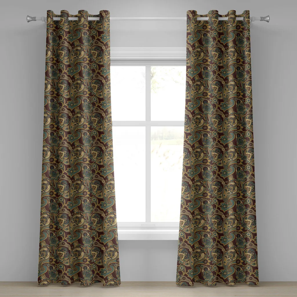 Rideau Paisley structuré Brun Chocolat - Tissu haut de gamme 280 x 245 cm