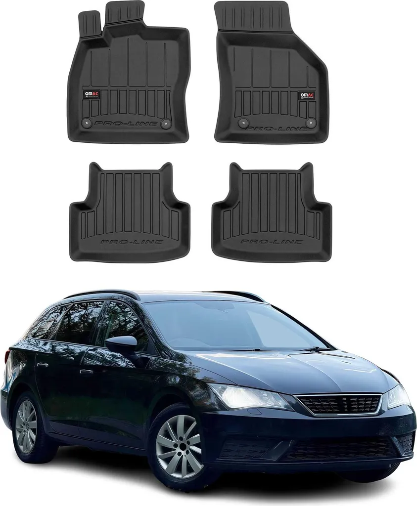 Tappetini Auto ELMASLINE 3D Per Seat Leon 3 (5F) 2012-2020 – In Gomma TPE, Bordi Rialzati, Antiscivolo, Ecologici