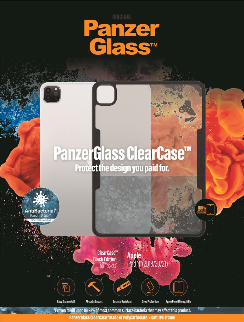 PanzerGlass ClearCase - Black Edition - hintere Abdeckung für Tablet - Kunststoff, Temperglas - für Apple 11-inch iPad Pro (1. Generation, 2. Gen...