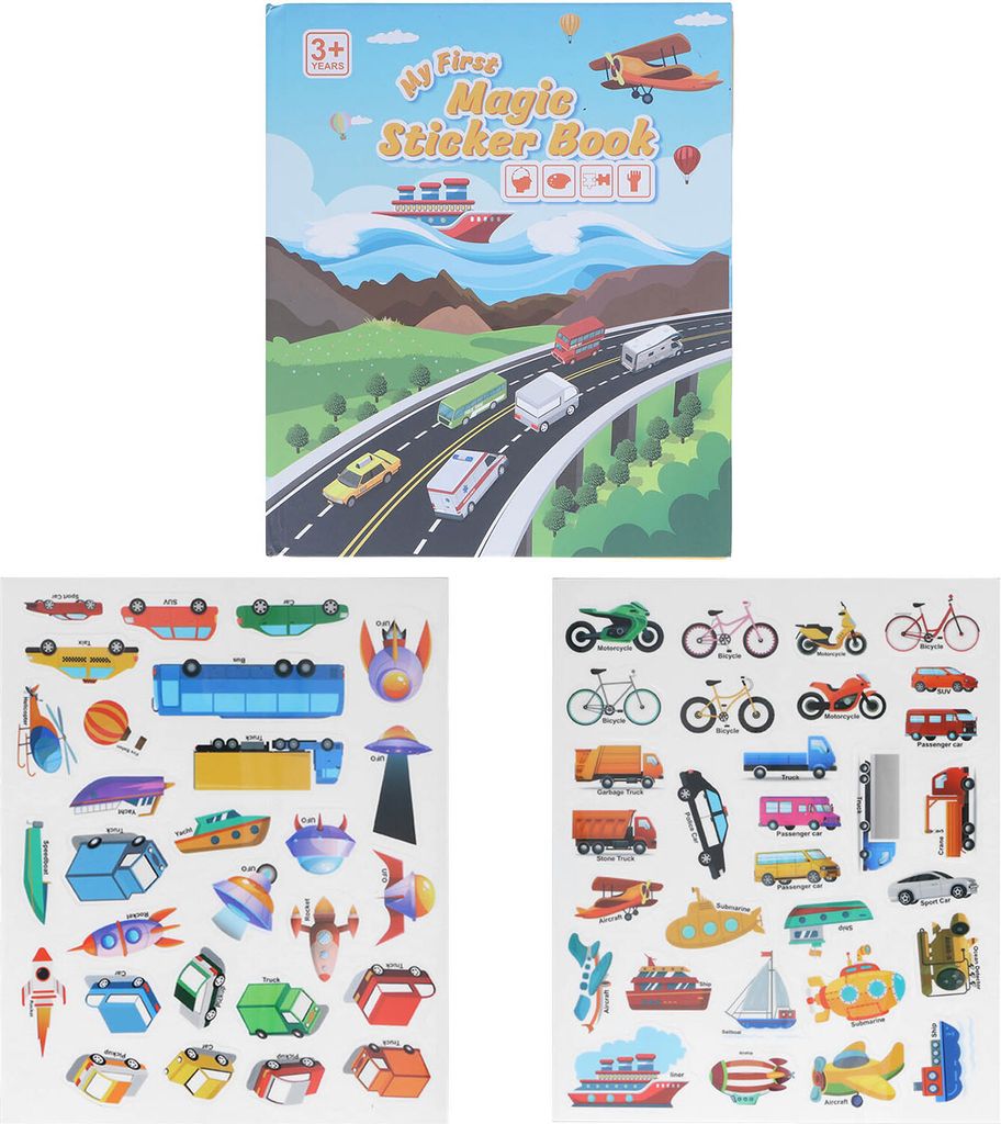 Transport Spielaufkleber Buch Pädagogisches Verkehrs Wiederverwendbares Aufkleberblock Buch für Kinder