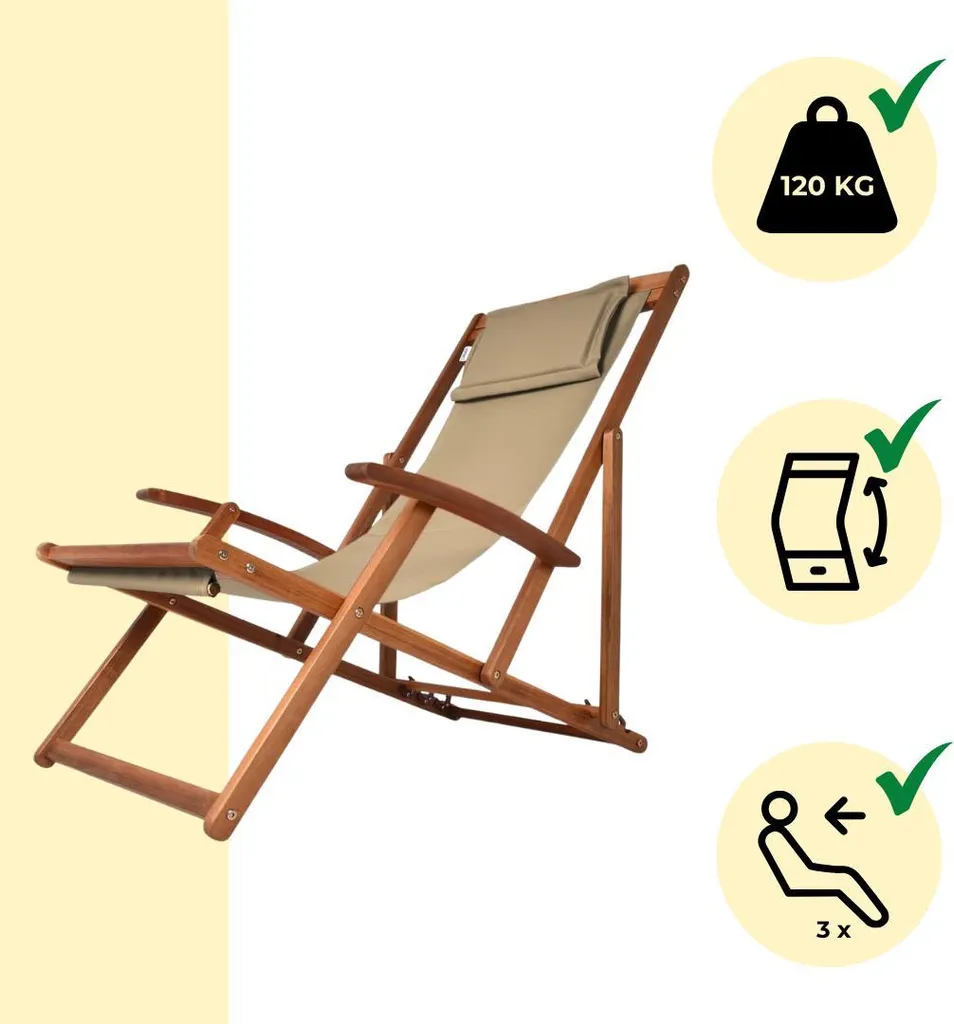 Chaise longue SIENA beige structure robuste 102cm - Transat ergonomique - 7