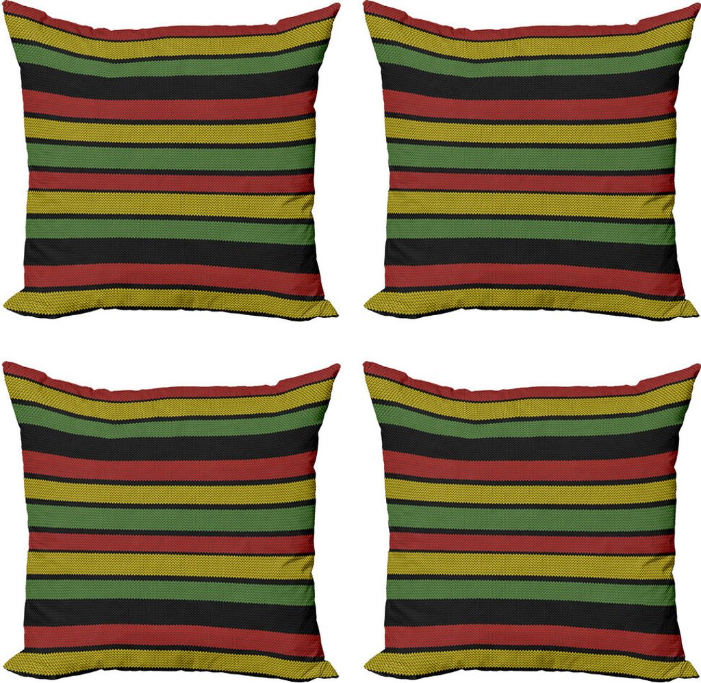 ABAKUHAUS jamaikanisch Kissenbezug Set (4 Stück), Gestrickte Rasta Linien, Moderner Doppelseitiger Digitaldruck, 45 cm x 45 cm, Mehrfarbig