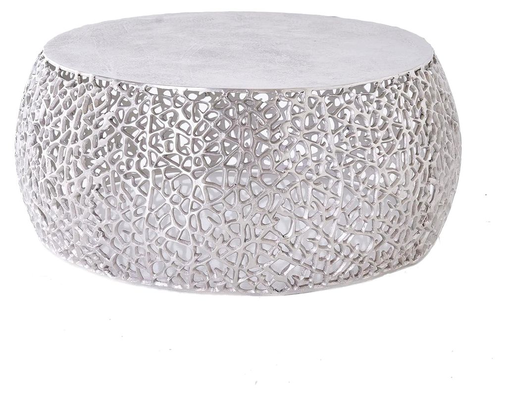 Filigraner Couchtisch Leaf 75cm Silber antik Handmade Beistelltisch für das Wohnzimmer