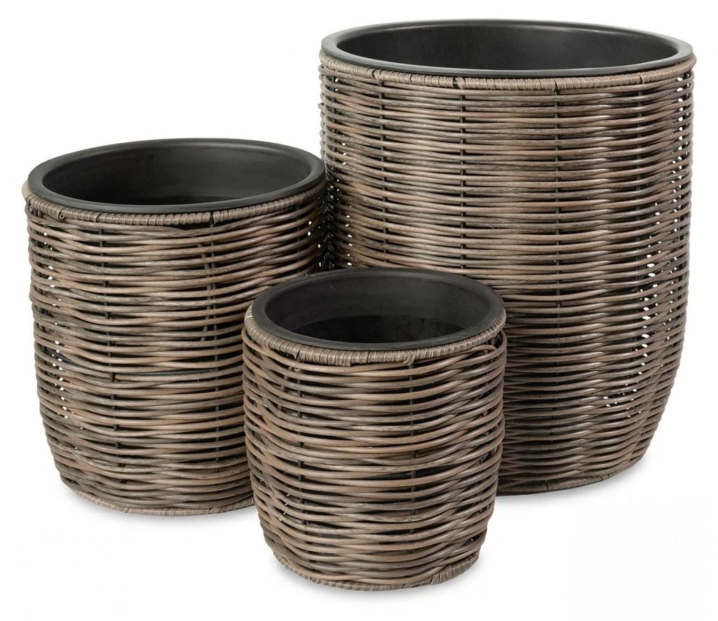di volio Pflanzkübel Set 3-teilig Braun Rund Rattanoptik Produktbild 
