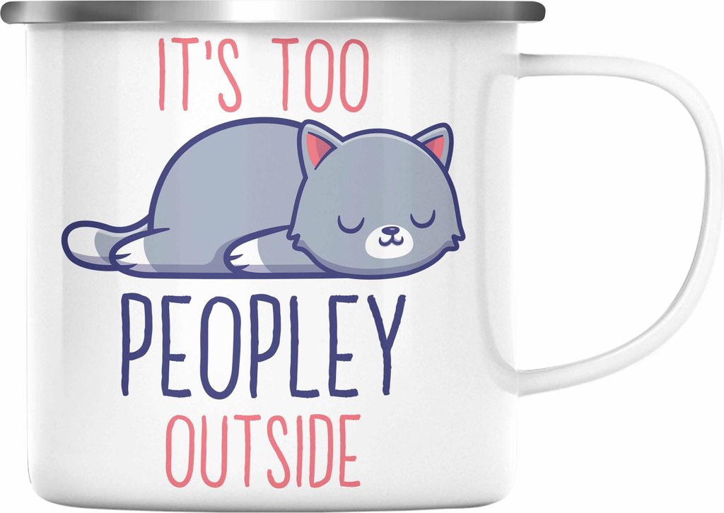 Trendation - Lustige Emaille Tasse mit Spruch Katzenbesitzer Geschenk Sprüche Emaille Emaille Tasse (Silber)
