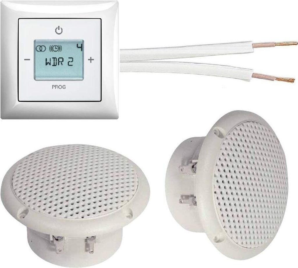 Busch Jäger Unterputz Radio Unterputzradio 8215 U (8215U) alpinweiß Komplett-Set Balance SI + 2 x Deckenlautsprecher (Feuchtraum/Badezimmer) Einb...