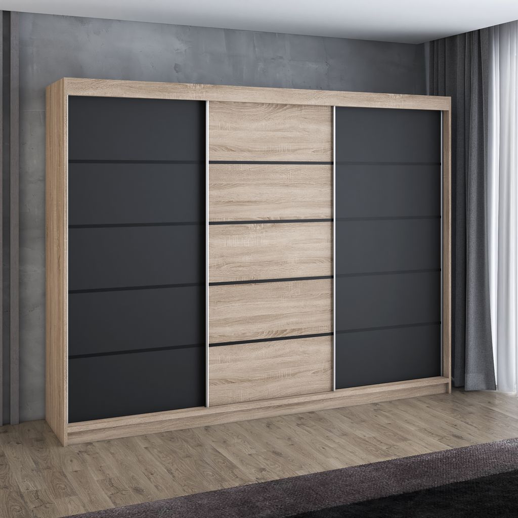 Forte KALIXTUS Kleiderschrank 200cm - 4-türiger Schwebetürenschrank Schwarz