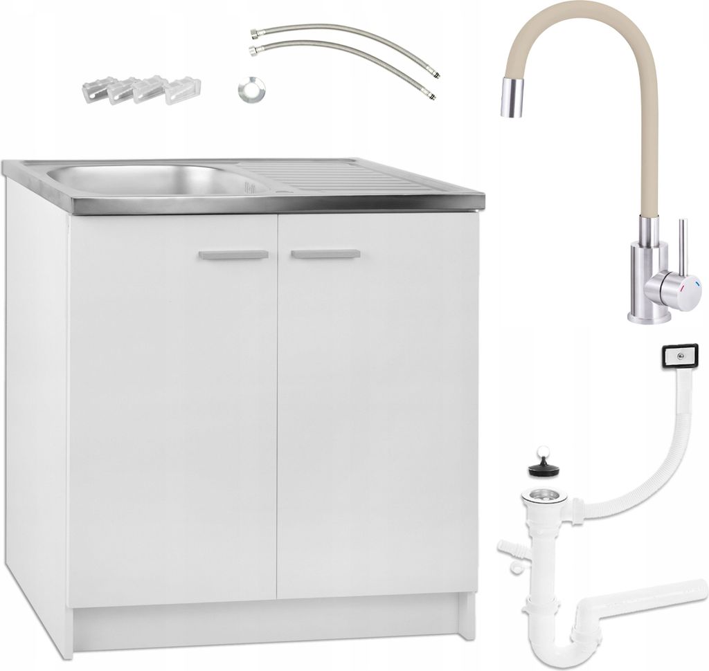 Stamar Küchenschrank-Set mit Spüle, Armatur & Zubehör – Weiß – 80x50 cm