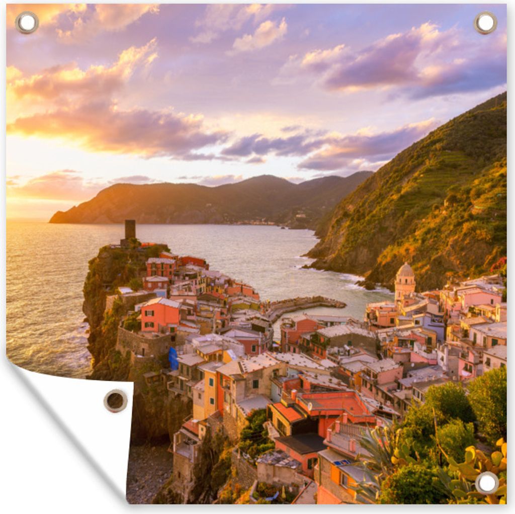 MuchoWow 50x50 cm Outdoor-Poster Gartendeko Sichtschutz Garten Poster für den Garten Sonnenuntergang in Cinque Terre