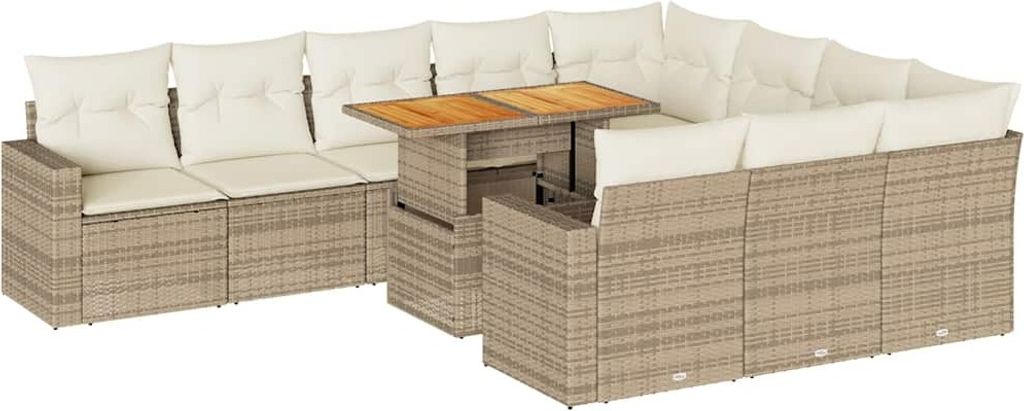 vidaXL 11-tlg. Garten-Sofagarnitur mit Kissen Beige Poly Rattan