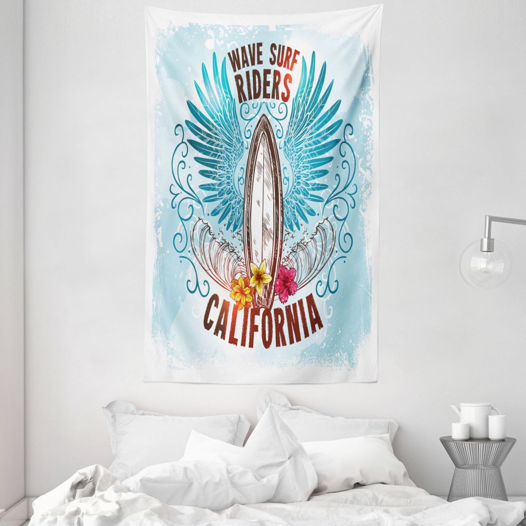 ABAKUHAUS Surfen Wandteppich und Tagesdecke, Flüchtige Blumen Vögel aus Weiches Mikrofaser Stoff Waschbar ohne Verblassen Digitaldruck, 140 x 230...