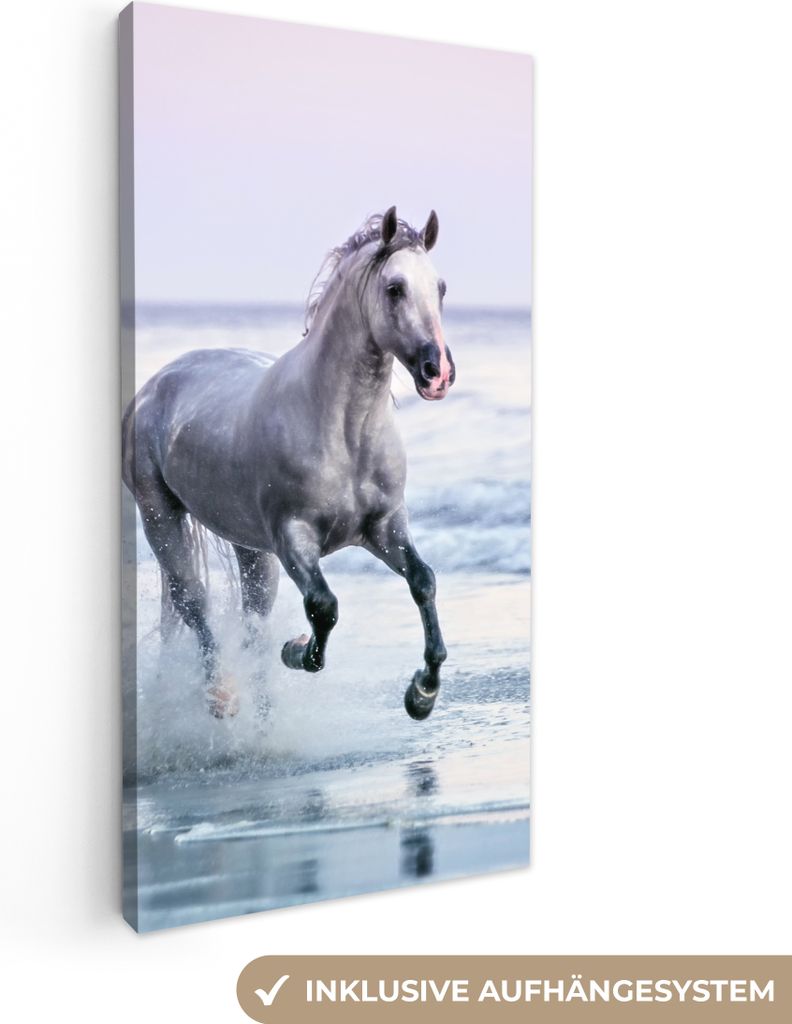 MuchoWow - Leinwandbilder - Pferde - Luft - Meer, Wandbild, Wanddeko Bilder Wohnzimmer, 20x40 cm