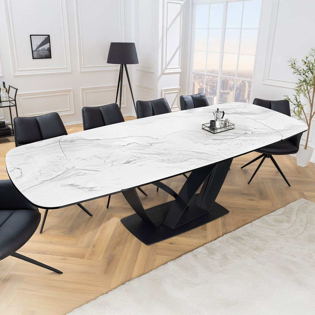 riess-ambiente Ausziehbarer Esstisch PAPILLON 180-260cm weiß Keramik Marmor schwarz Metall Esszimmertisch Tisch Konferenztisch