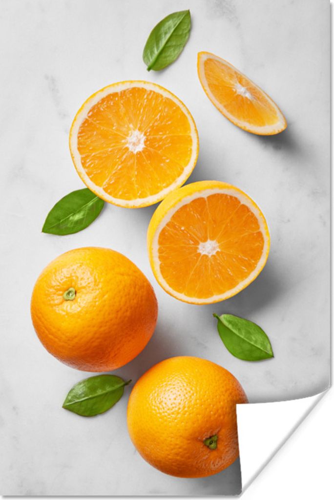 MuchoWow Poster Orange - Obst - Marmor 20x30 cm - Papierdruck