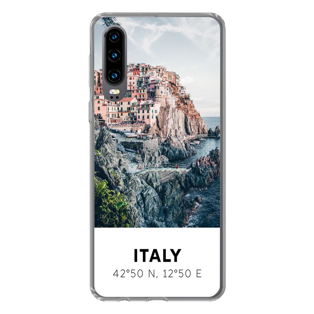 MuchoWow Handyhülle Schutzhülle Hülle für Huawei P30 Cinque Terre - Italien - Amalfi - Meer Silikon Softcase Handy Hülle - Kartenbesitzer