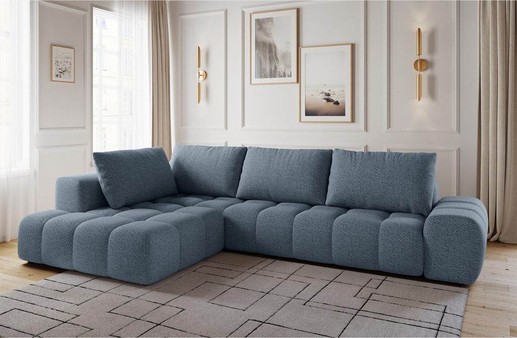Ecksofa aus Bouclé-Stoff, ESSA - 352x210x85cm, L-Form, Links, Sofa, Wohnzimmersofa - Anthrazit