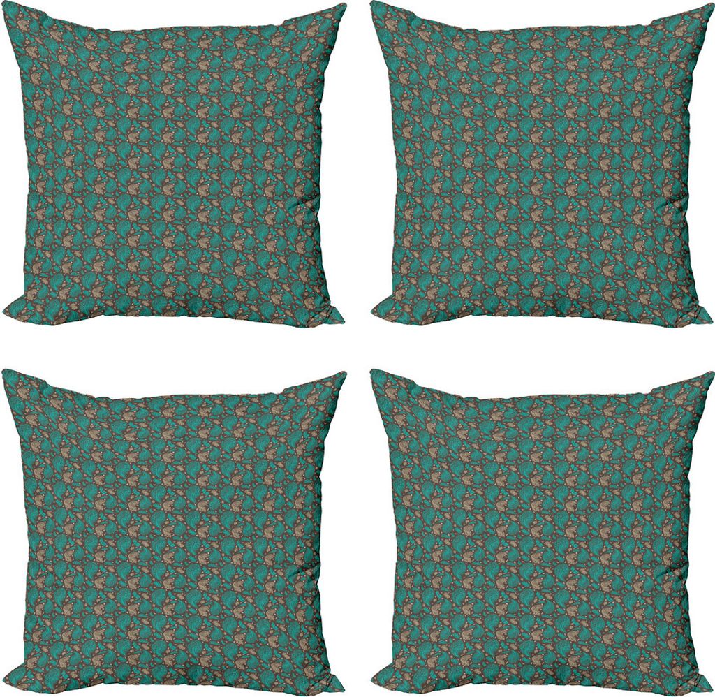 ABAKUHAUS Brown und Blau Kissenbezug Set (4 Stück), Retro Curly Blätter, Moderner Doppelseitiger Digitaldruck, 45 cm x 45 cm, Turquoise Umber