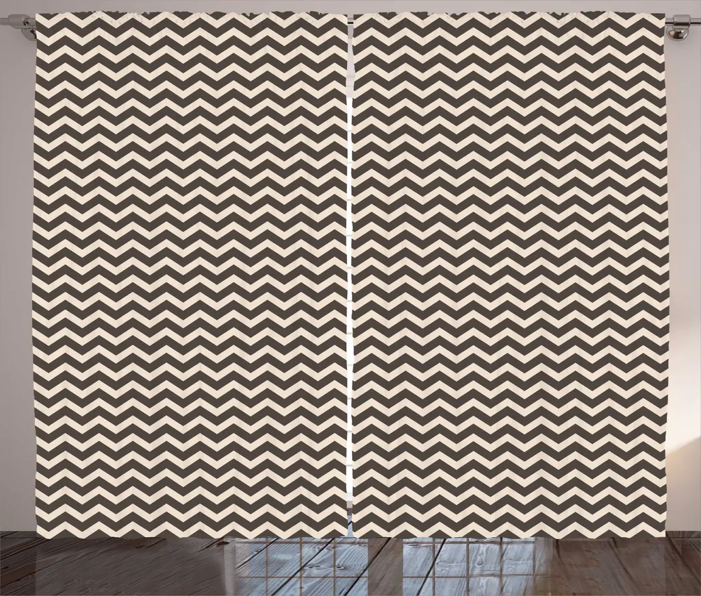 ABAKUHAUS tende rustiche color naturale, motivo astratto a zigzag nei toni della terra, tende con passanti e ganci per camera da letto, 280 x 245 cm, tortora scuro champagne