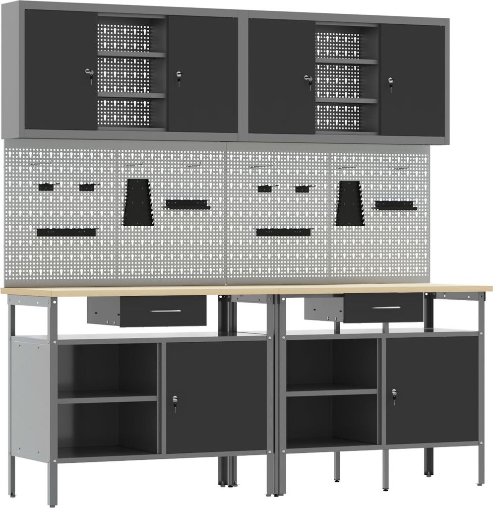 Möbel 8-tlg. Werkbank-Set Schwarz Stahl - Werkbänke 3321496