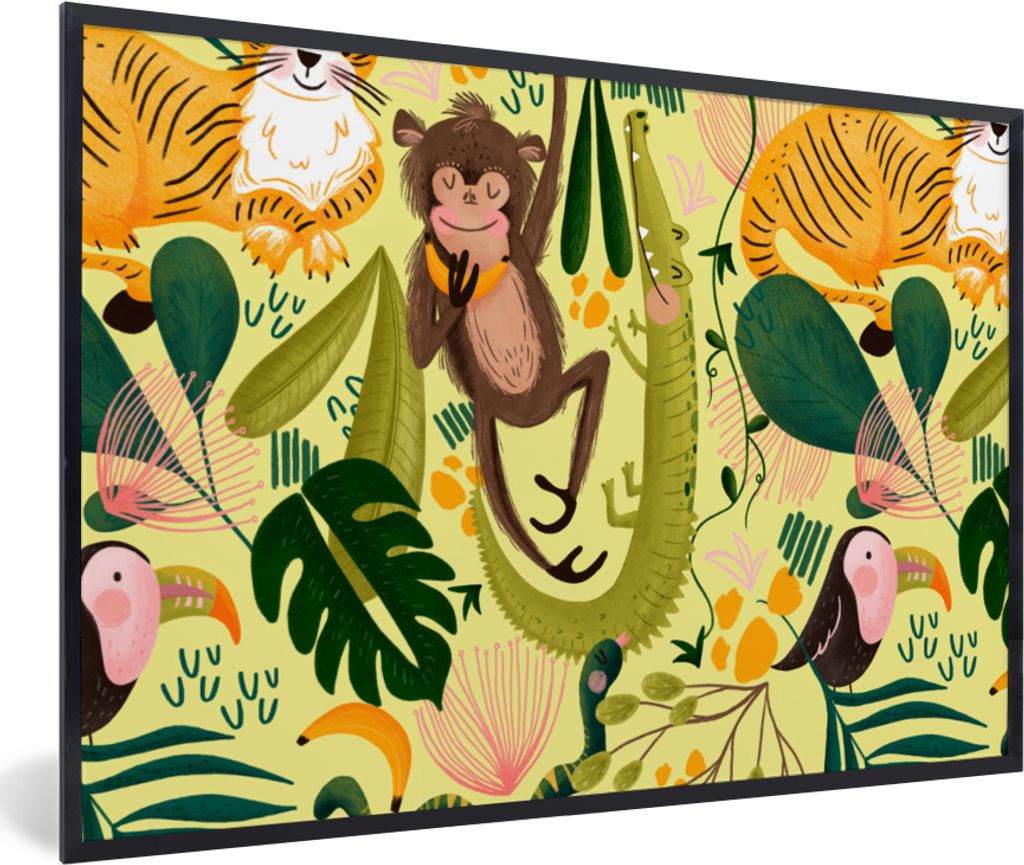 MuchoWow MuchoWow Gerahmtes Poster Tiere - Dschungel - Gelb 30x20 cm - Poster mit zchwarzem Bilderrahmen - Kunstdruck - Bild-Poster