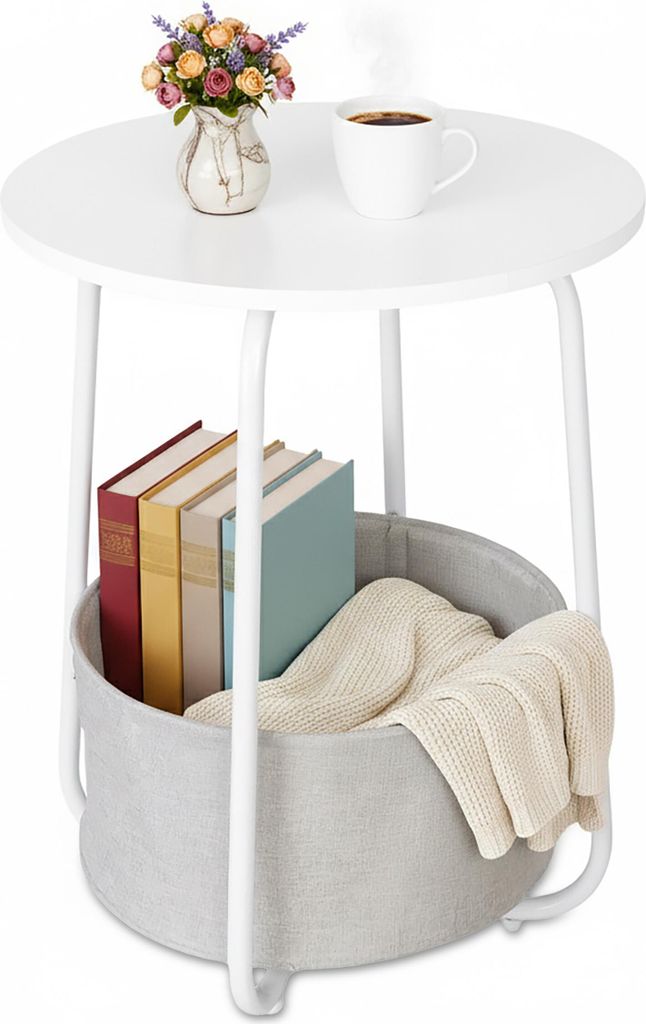 relaxdays Runder Beistelltisch mit Korb Produktbild 