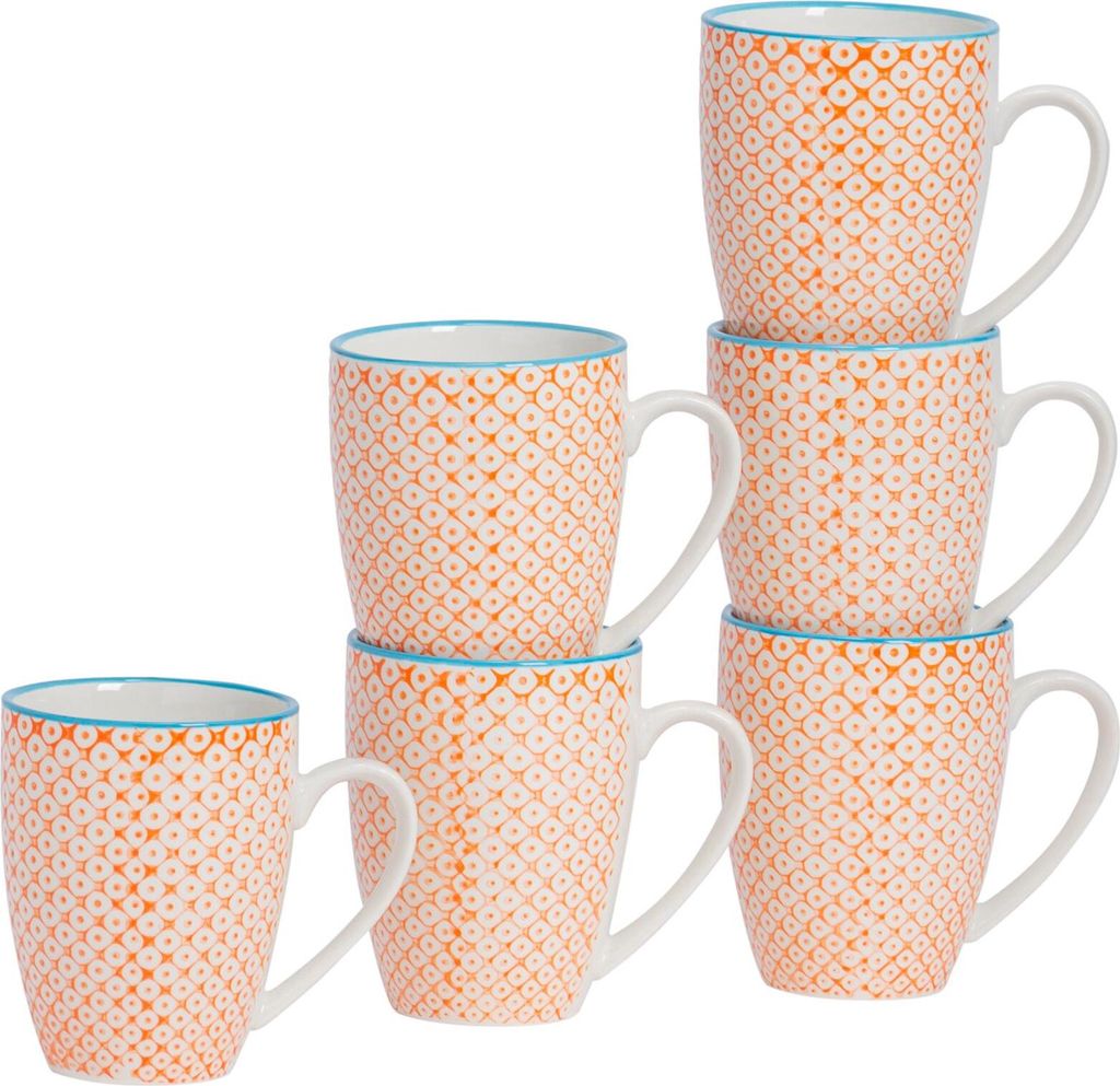 Nicola Spring Nicola Spring Handbedruckte Tasse – 330 ml – Orange – 6er-Pack